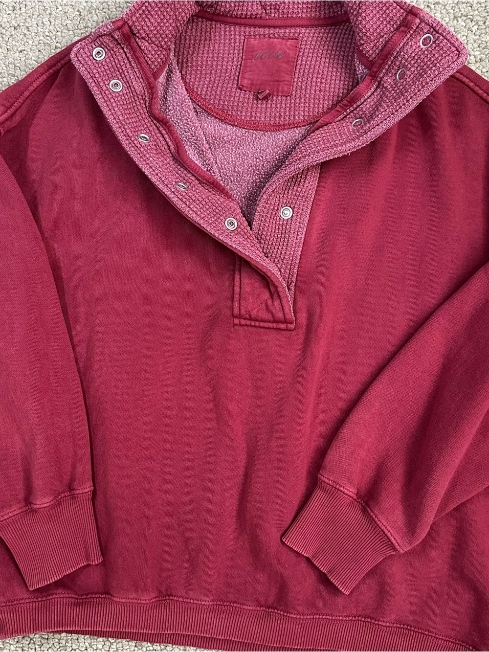 aerie Women's Snap Henley Sweatshirt - Berry Red